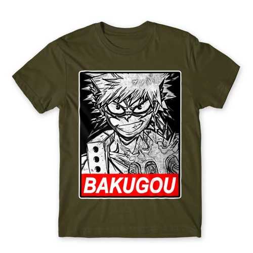 Khaki Hősakadémia férfi rövid ujjú póló - Bakugou