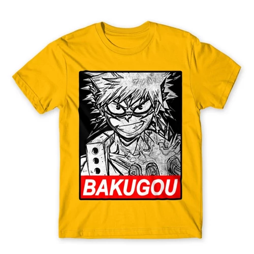 Sárga Hősakadémia férfi rövid ujjú póló - Bakugou