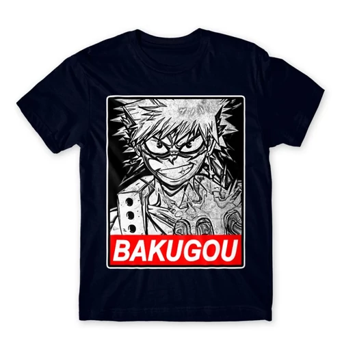 Sötétkék Hősakadémia férfi rövid ujjú póló - Bakugou