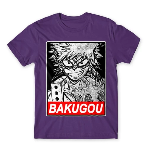 Sötétlila Hősakadémia férfi rövid ujjú póló - Bakugou