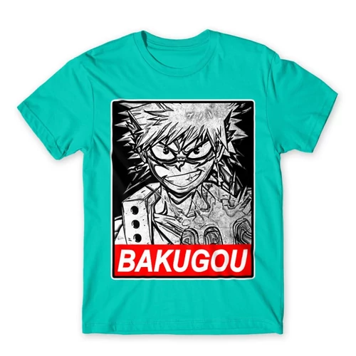 Türkiz Hősakadémia férfi rövid ujjú póló - Bakugou