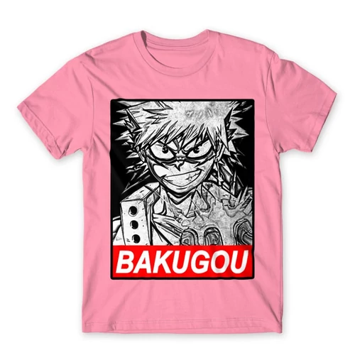 Világos rózsaszín Hősakadémia férfi rövid ujjú póló - Bakugou