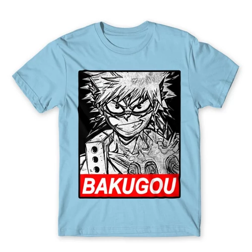 Világoskék Hősakadémia férfi rövid ujjú póló - Bakugou