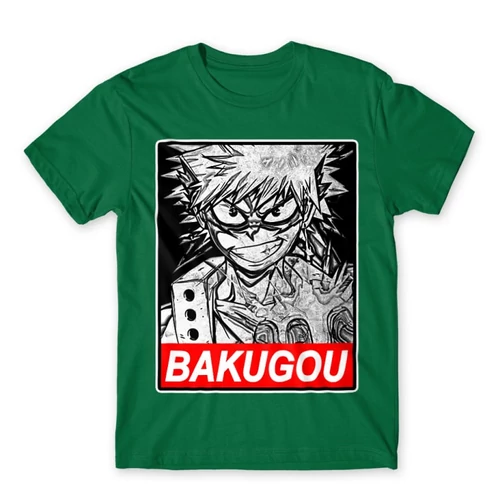 Zöld Hősakadémia férfi rövid ujjú póló - Bakugou
