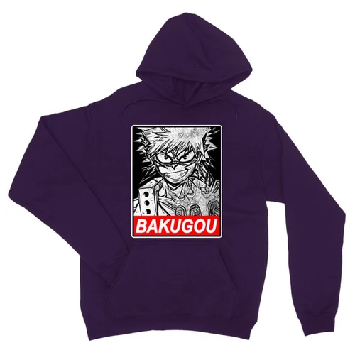Sötétlila Hősakadémia unisex kapucnis pulóver - Bakugou