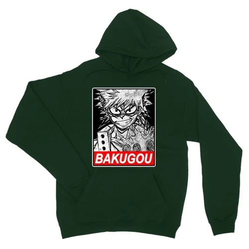 Sötétzöld Hősakadémia unisex kapucnis pulóver - Bakugou