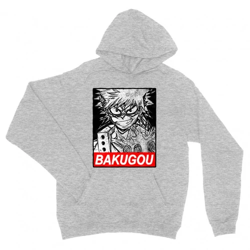 Sportszürke Hősakadémia unisex kapucnis pulóver - Bakugou
