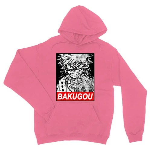 Világos rózsaszín Hősakadémia unisex kapucnis pulóver - Bakugou