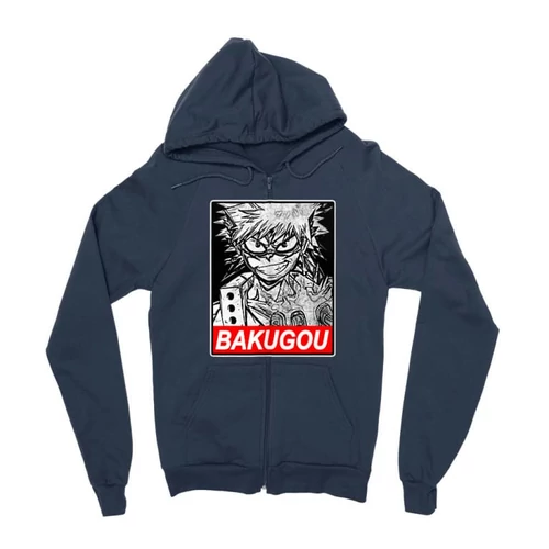 Sötétkék Hősakadémia zipzáros pulóver - Bakugou