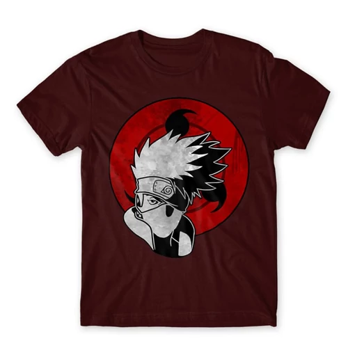 Bordó Naruto férfi rövid ujjú póló - Kakashi Sharingan