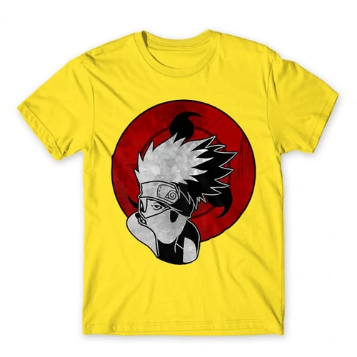 Citromsárga Naruto férfi rövid ujjú póló - Kakashi Sharingan