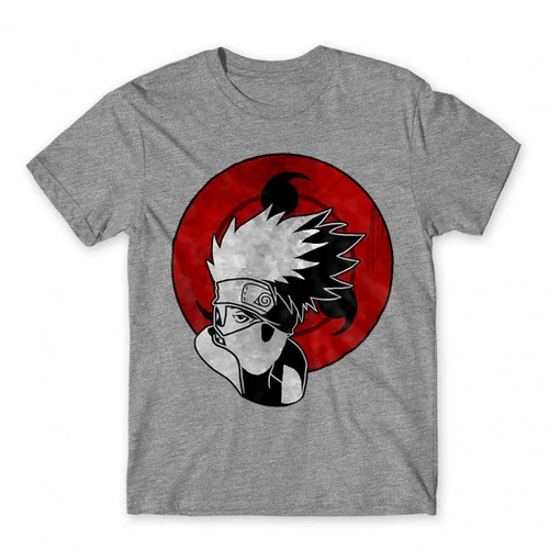 Sportszürke Naruto férfi rövid ujjú póló - Kakashi Sharingan