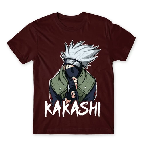 Bordó Naruto férfi rövid ujjú póló - Kakashi graphic