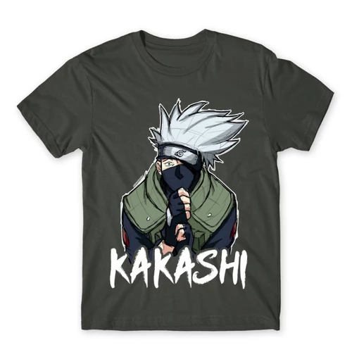 Sötétszürke Naruto férfi rövid ujjú póló - Kakashi graphic