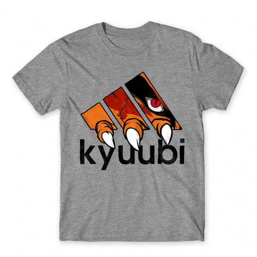 Sportszürke Naruto férfi rövid ujjú póló - Kyuubi Adidas