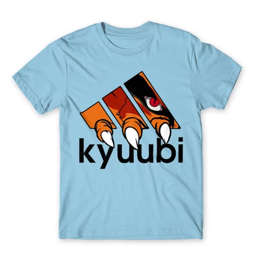 Világoskék Naruto férfi rövid ujjú póló - Kyuubi Adidas