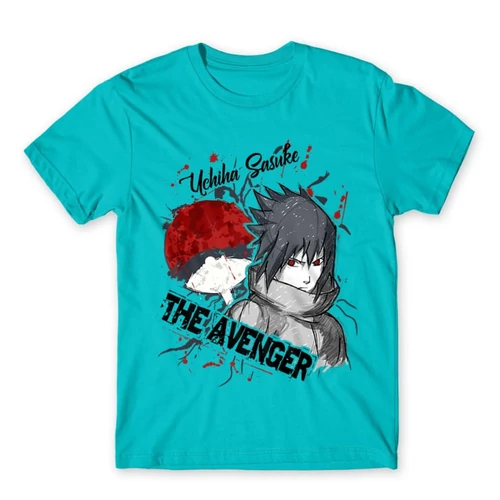 Atollkék Naruto férfi rövid ujjú póló - Sasuke Uchiha - The Avenger