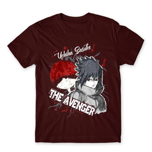 Bordó Naruto férfi rövid ujjú póló - Sasuke Uchiha - The Avenger