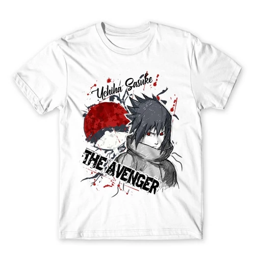 Fehér Naruto férfi rövid ujjú póló - Sasuke Uchiha - The Avenger