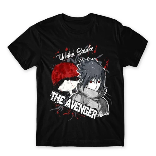 Fekete Naruto férfi rövid ujjú póló - Sasuke Uchiha - The Avenger