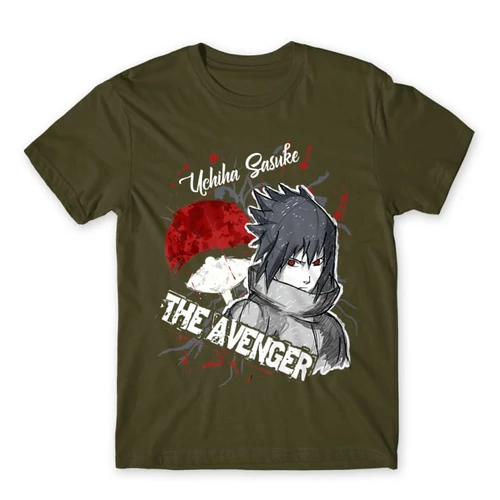 Khaki Naruto férfi rövid ujjú póló - Sasuke Uchiha - The Avenger