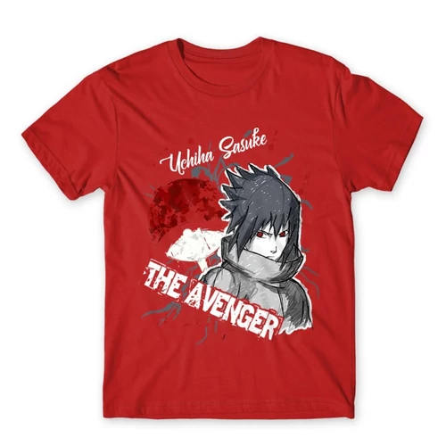 Piros Naruto férfi rövid ujjú póló - Sasuke Uchiha - The Avenger