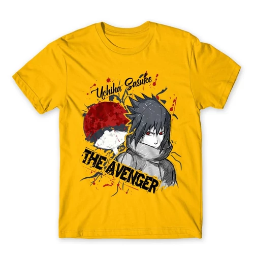 Sárga Naruto férfi rövid ujjú póló - Sasuke Uchiha - The Avenger