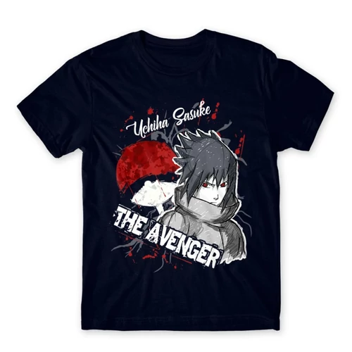 Sötétkék Naruto férfi rövid ujjú póló - Sasuke Uchiha - The Avenger