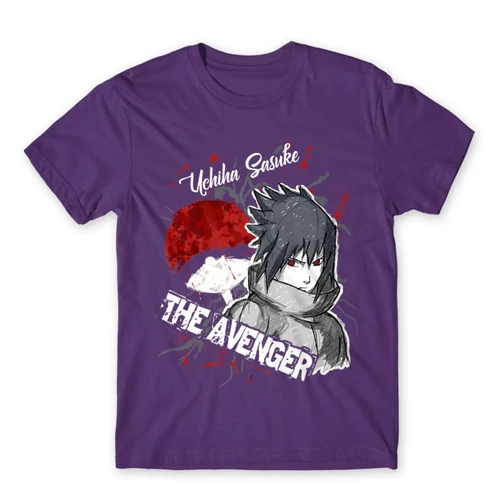 Sötétlila Naruto férfi rövid ujjú póló - Sasuke Uchiha - The Avenger