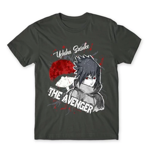 Sötétszürke Naruto férfi rövid ujjú póló - Sasuke Uchiha - The Avenger