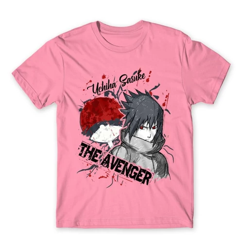 Világos rózsaszín Naruto férfi rövid ujjú póló - Sasuke Uchiha - The Avenger