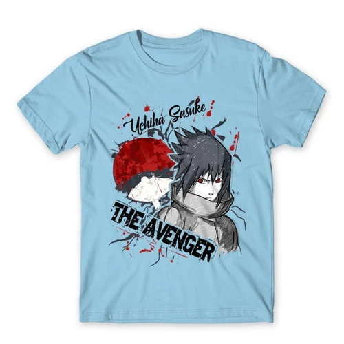Világoskék Naruto férfi rövid ujjú póló - Sasuke Uchiha - The Avenger