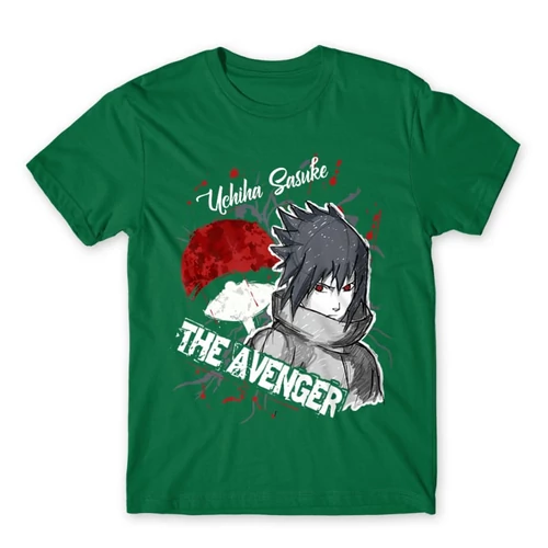 Zöld Naruto férfi rövid ujjú póló - Sasuke Uchiha - The Avenger