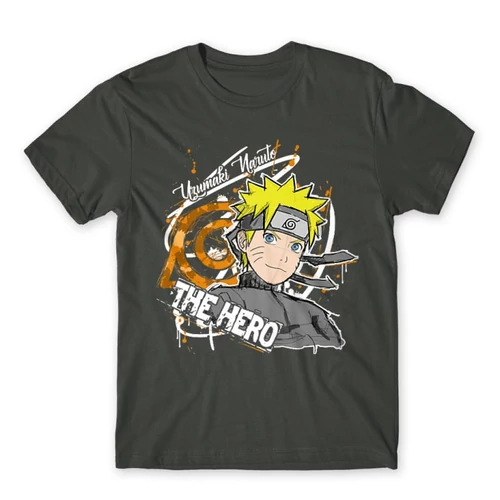 Sötétszürke Naruto férfi rövid ujjú póló - Uzumaki Naruto