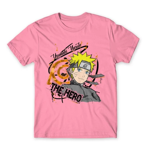 Világos rózsaszín Naruto férfi rövid ujjú póló - Uzumaki Naruto