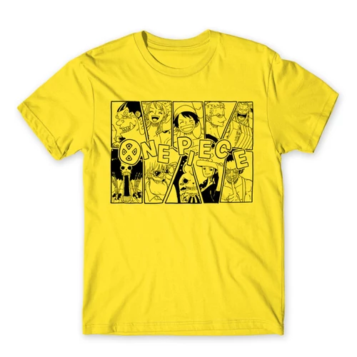 Citromsárga One Piece férfi rövid ujjú póló - Black and White