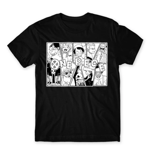 Fekete One Piece férfi rövid ujjú póló - Black and White