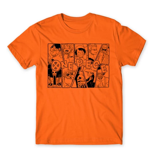 Narancs One Piece férfi rövid ujjú póló - Black and White