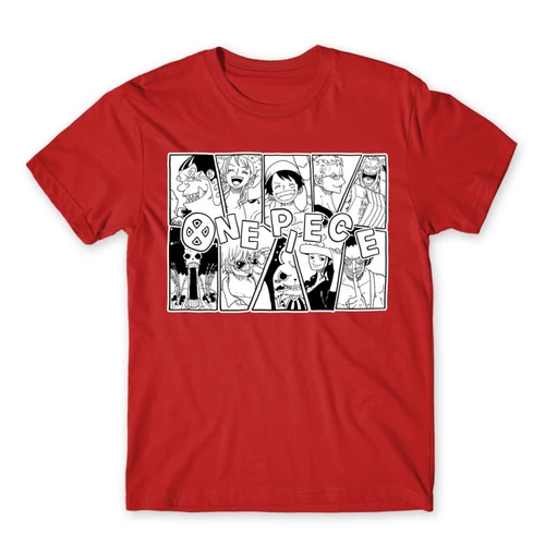 Piros One Piece férfi rövid ujjú póló - Black and White