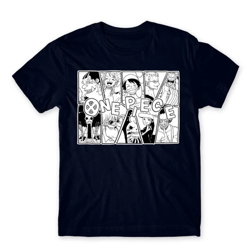 Sötétkék One Piece férfi rövid ujjú póló - Black and White