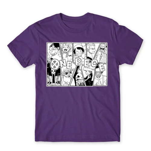 Sötétlila One Piece férfi rövid ujjú póló - Black and White