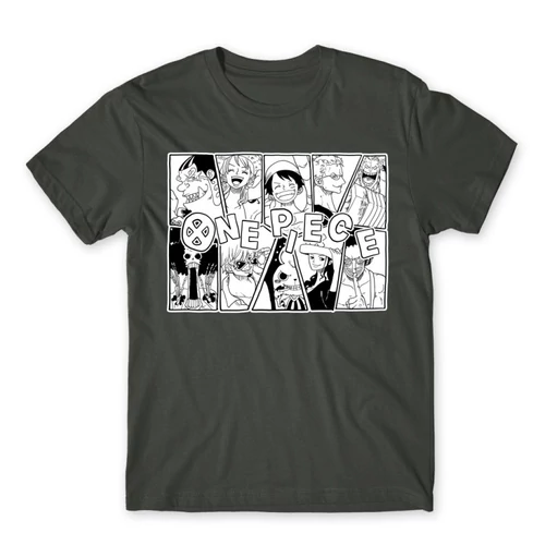 Sötétszürke One Piece férfi rövid ujjú póló - Black and White