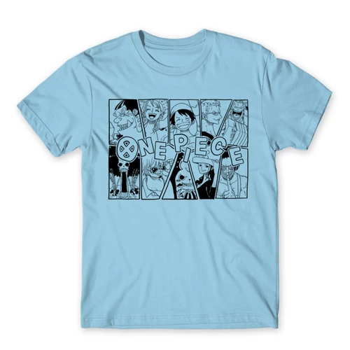 Világoskék One Piece férfi rövid ujjú póló - Black and White