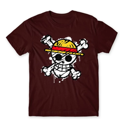 Bordó One Piece férfi rövid ujjú póló - Grunge Logo