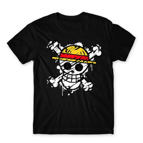Fekete One Piece férfi rövid ujjú póló - Grunge Logo