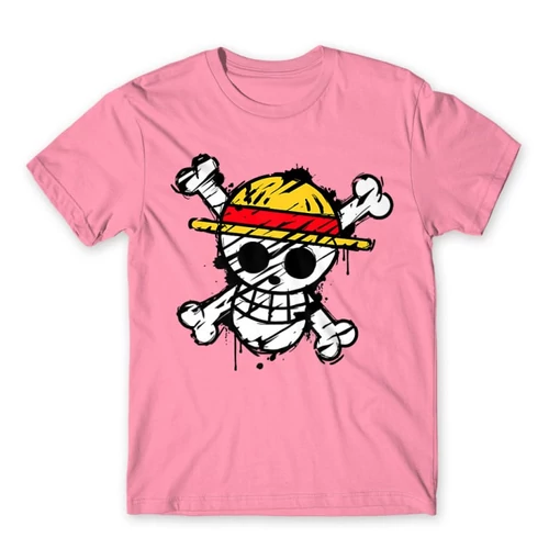 Világos rózsaszín One Piece férfi rövid ujjú póló - Grunge Logo