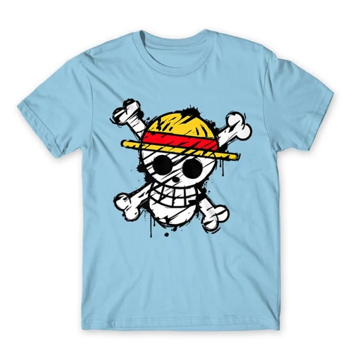 Világoskék One Piece férfi rövid ujjú póló - Grunge Logo