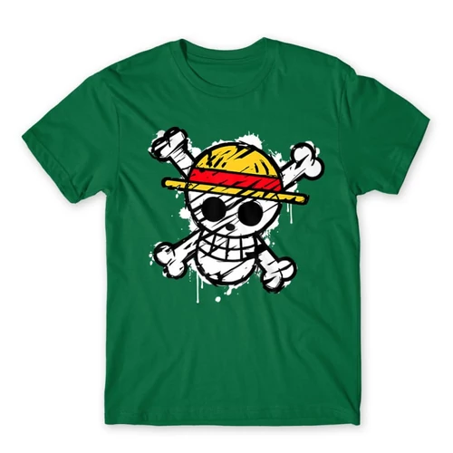 Zöld One Piece férfi rövid ujjú póló - Grunge Logo