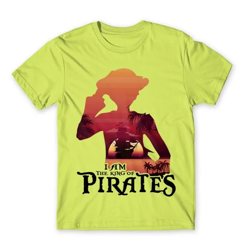 Almazöld One Piece férfi rövid ujjú póló - I Am The King Of Pirates