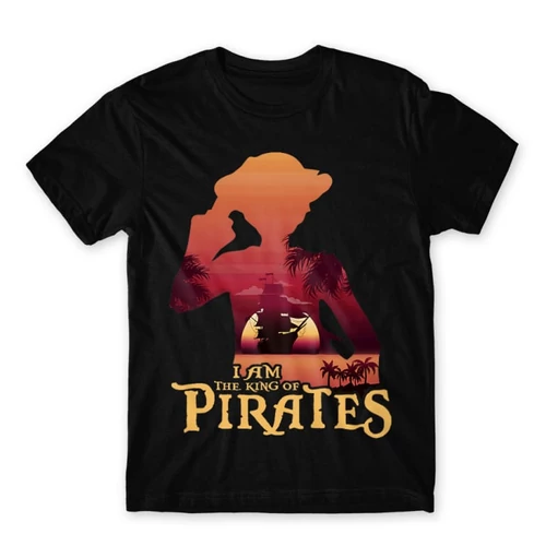 Fekete One Piece férfi rövid ujjú póló - I Am The King Of Pirates